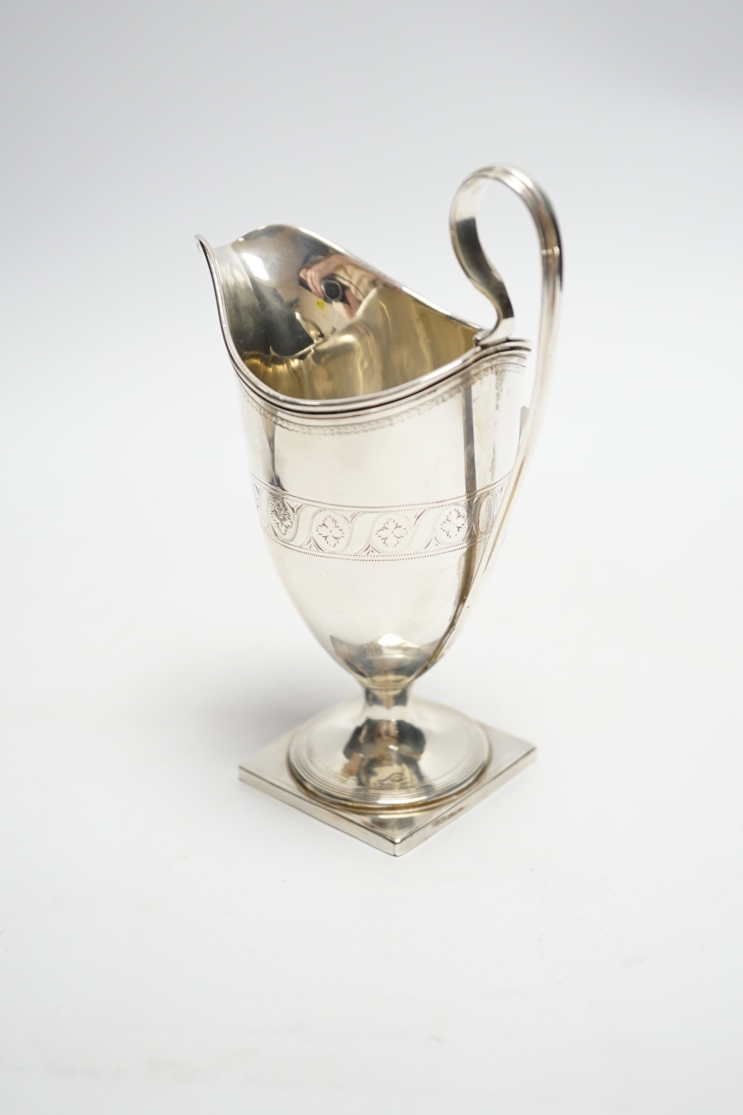 A George III silver helmet cream jug, Robert Hennell, London, 1791, 14.5cm, 3.6oz.